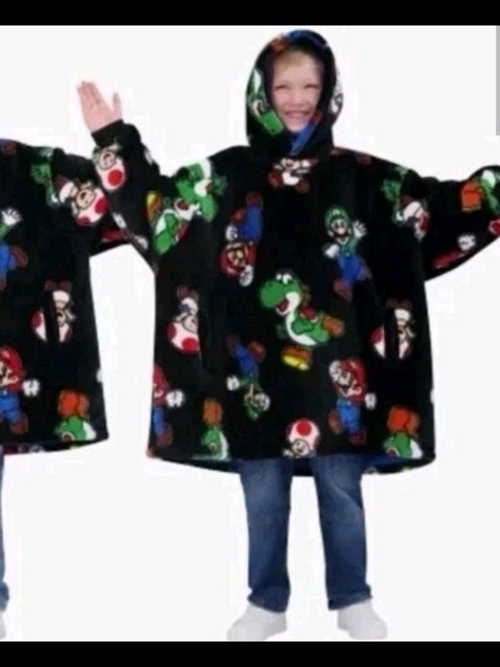 Nintendo The Wayy Big Hoodie Black Super Mario Character Hooded Poncho